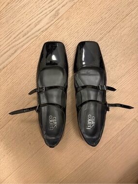 Franco Sarto Black Patent Triple-Strap Mary Jane Flats